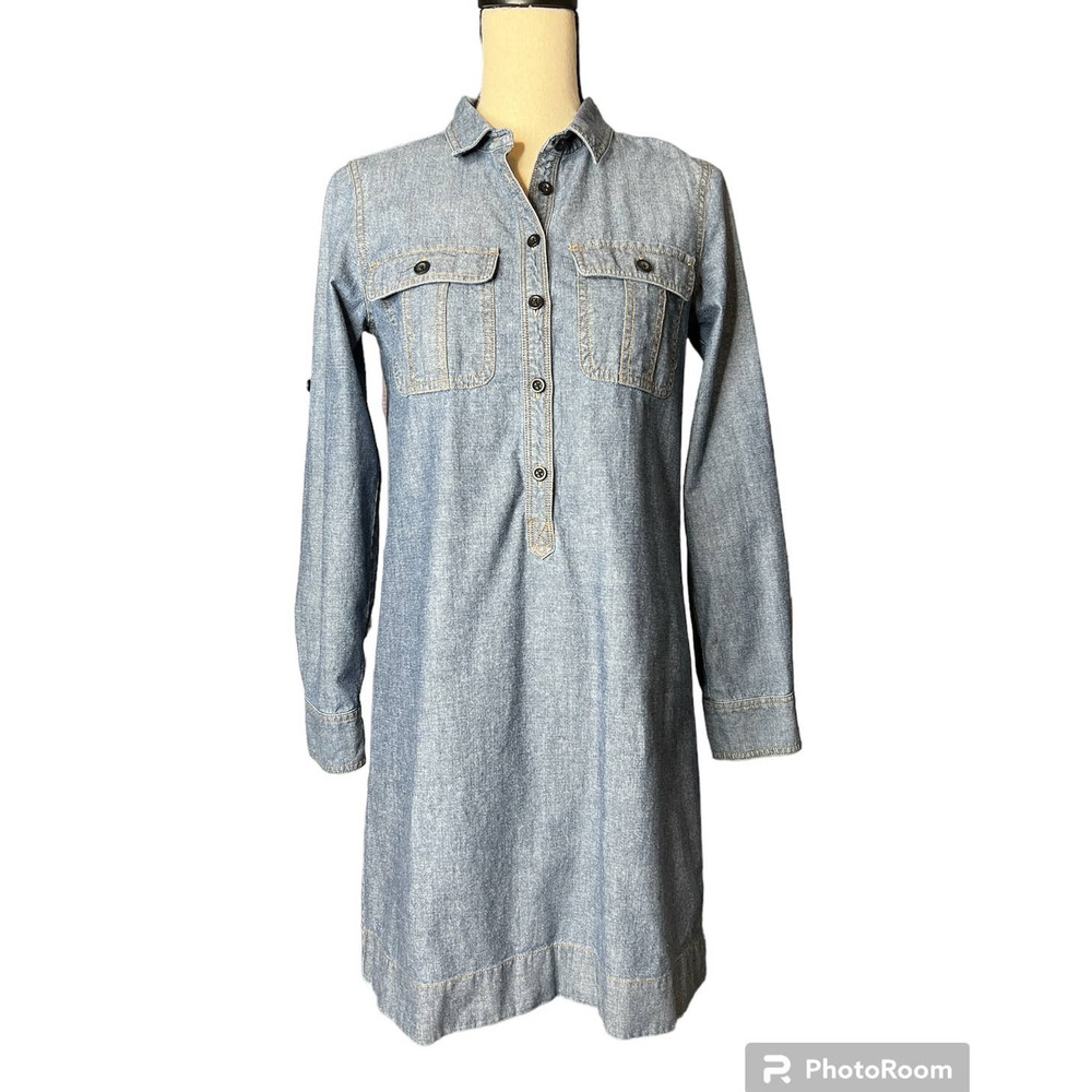 J. Crew Denim Dress Roll Tab Sleeves Size XS